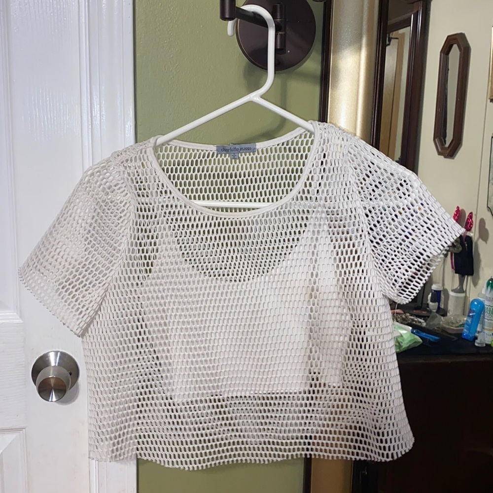white fish net crop top